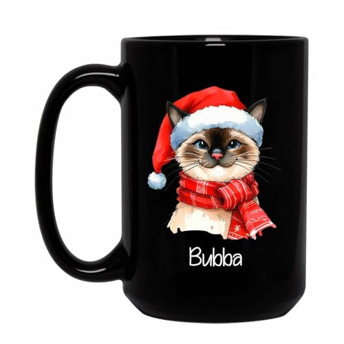 Siamese Cat Face Coffee Cup, Personalized Siamese Cat Christmas Cups, Xmas Mug Gifts For Siamese Lover, Christmas Winter Cat Black Cup 11oz 15oz, Custom Name Siamese Owner Mugs Gift For Friend