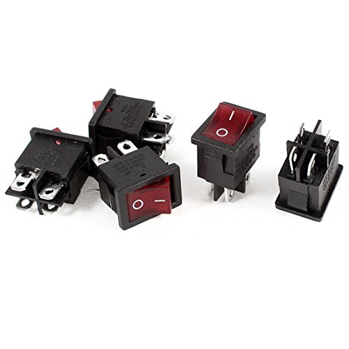 Aexit 5 Pcs Control electrical PS8A 4 Pin ON/OFF DPST Red Light Snap in Panel Mount Rocker Switch AC 12A/250V 10A/125V