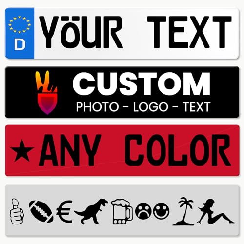 Custom Euro Style License Plate – Personalized European Plate with Text, Image, or Logo – Any Country Flag – Standard European Size 20.5” x 4.4” – Glossy, Waterproof, UV-Protected