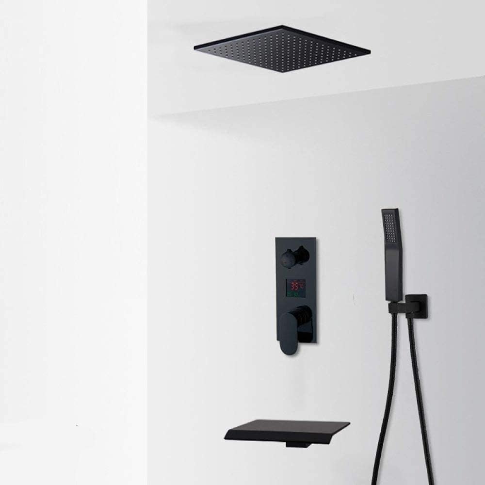 Système de Douche Anti-Brûlure Numérique avec Mitigeur Encastrable Noir
