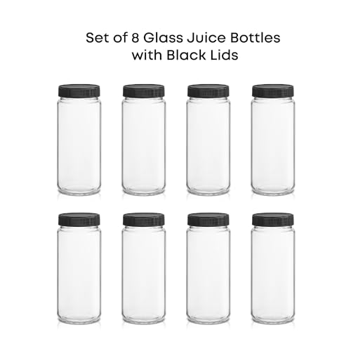 image for JoyJolt Glass Juice Bottles, 16 oz Glass Bottles with Caps. Set of 8 J