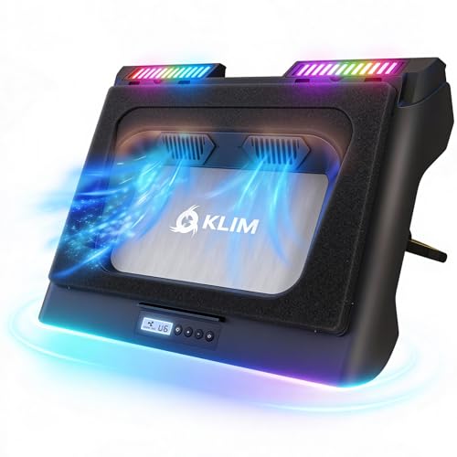 KLIM Mistral Laptop Cooling Pad - New - Powerful Turbo-Laptop Fans (4500 RPM) - Rubber Seal and Dust Filters for Maximum Performance - Gaming Laptop Cooler to Avoid Overheating - 15.6-17.3 inch