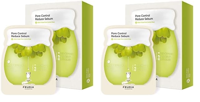 FRUDIA. Mascarilla Facial Green Grape Control de Poros. Extracto de Uvas Verdes con Vitamina E. Limpiador de Poros. Controla el Exceso de Sebo. Hidratante y Calmante. (Paquete de 2)