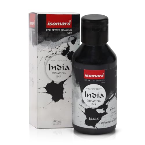 Image of Isomars India Waterproof Drawing Ink Black 100ml | Professional Waterproof Ink for Calligraphy, Illustration, Airbrush, Technical Drawing, Sketching & Fine Art