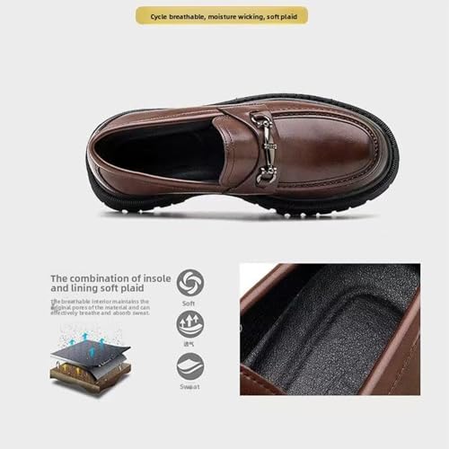 Image of XENTORD Men's Patent Leather Platform Loafers Comfort Non-Slip Lug Sole Slip-On Dress Shoes with Metal Horsebit Detail for Business Office & Casual