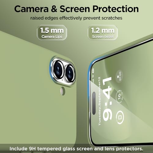 Image of Magnetic for iPhone 16 Case, Compatible with Magsafe, Suction Cup Phone Mount, [2 Screen Protectors][Camera Lens Protector] Silicone Shockproof Protective Slim Phone Cover 6.1 inch, Tea Green