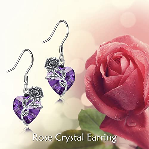 Ocj Amethyst Earrings Heart Earrings For Women Crystal Birthstone Dangle Drop Earrings S925 Sterling Silver Rose Flower Valentine Earrings Hooks Amethyst Jerwelry Birthday Christmas Anniversary Valentines Mothers Day Gitfs For Women Girls Her Mom #TOP4