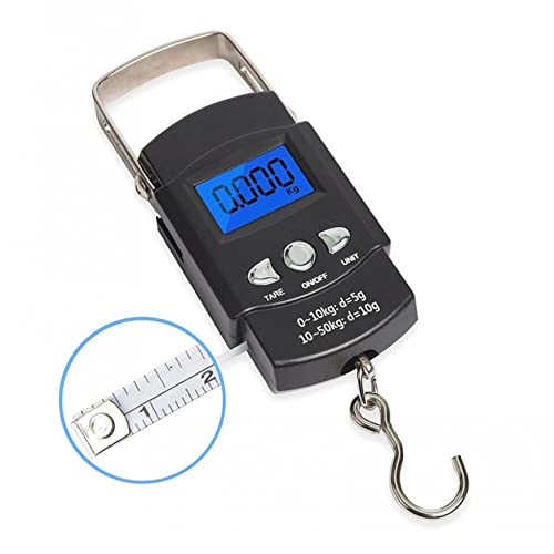 Disenkelubo Fishing Scale 110lb/50kg Backlit LCD Screen, Portable Electronic Balance Digital Fish Hook Hanging Scale with Measuring Tape Ruler for Tackle Bag,Luggage, Baggage