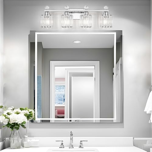 Image of Lxybcce Bathroom Vanity Lights Over Mirror - Easy Installation with Clear Guide, 4-Light Shadow-Free Design, Chrome Crystal Finish - for Modern Home Bathroom Lighting Fixtures in DIY Projects