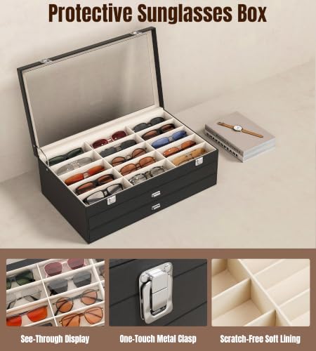 Image of NEWLOOP 45 Slots Sunglass Organizer for Multiple Pairs of Eyeglass See-through Display Case Storage Box for Women Men