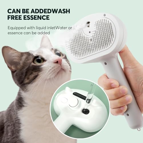 Image of Cat Steam Brush, 4 In 1 Steamy Cat Hair Brush Self-Cleaning Cat Brush for Shedding Pet Hair Grooming Brush with Release Button, Water Tank and Spray for Cats Dogs (White)