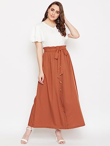 Image of Women Off-White & Brown Solid Top with Skirt