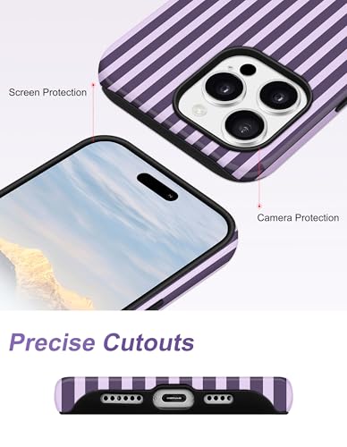 Coque iPhone 16 Pro MagSafe antichoc violette à rayures esthétiques - 5
