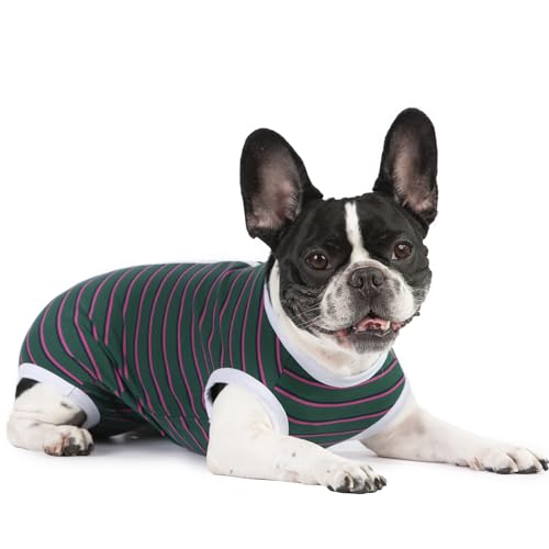 Image of Puppy Striped Recovery Suit for Female Male Dogs Cats,Zip Up Dog Onesie Recovery Shirt Abdominal Wounds,Professional Spay Neuter Dog Pet Bodysuit After Surgery Wear Anti Licking Wounds