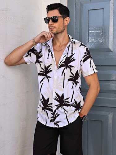 SOLY HUX Men's 2 Piece Outfits Tropical Print Short Sleeve Button Down Hawaiian Shirt and Shorts Set