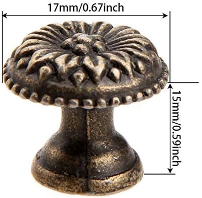 dophee 5Pcs 0.67"x 0.59" Antique Brass Round Jewelry Box Pull Handle Drawer Cupboard Wardrobe Cabinet Flower Pattern Knob