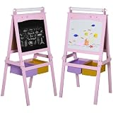 HOMCOM Pizarra Infantil Caballete 3 en 1 para Niños 58,5x50,5x118 cm Rosa