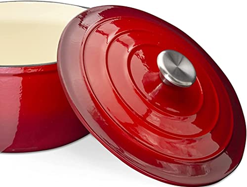 Hystrada Enameled Cast Iron Dutch Oven - 5Qt Dutch Oven Pot With Lid And Steel Knob 500 Degrees - Cast Iron Cookware For Gas, Electric & Ceramic Stoves - Red Enamel Dutch Oven For Cooking & Baking #TOP6