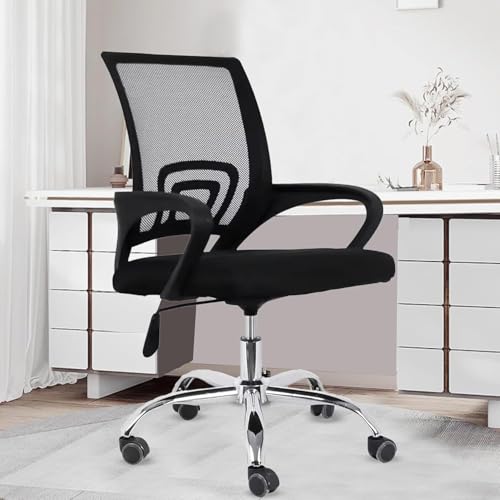 Image of Casa Copenhagen, Ergonomic Desk Chair Mesh Computer Chair with Lumbar Support Armrest Executive Rolling Swivel Adjustable Mid Back Chair - Sable Black & Phantom Black Handle