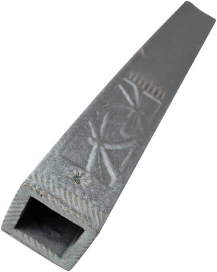 American Made Slender Stoneware Wall Vase, Warm Grey with Dragonfly Icon, 14.5"