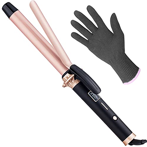 EmaxDesign 1 Inch Curling Iron with LCD Temperature Display Curling Wand, Anti-Scald Hair Curler Instant Heat up to 450°F, Dual Voltage, Include Heat Resistant Glove