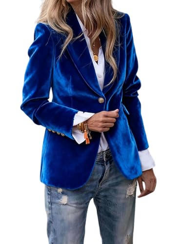 Tomwell Blazer Femme en Velours Côtelé à Manches Longues Veste Costume à Revers Business Devant Ouvert Manteau A Bleu M
