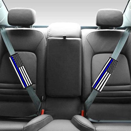 2-Pack USA Flag Thin Blue Line Car Seat Belt Pads – Premium Soft Fabric, Comfortable and Supportive – Ideal for Cars, Trucks, SUVs – Show Your Support for Law Enforcement