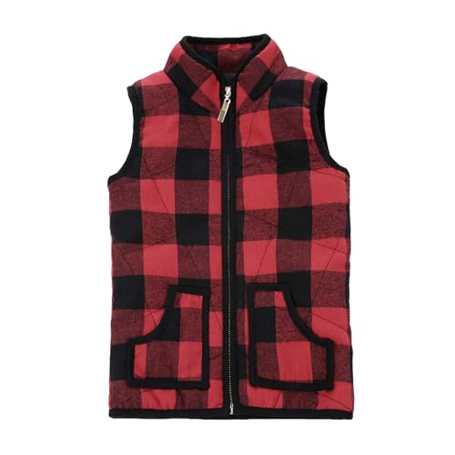 Toddler Boys Girls Fall Winter Vest Sleeveless Quilted Buffalo Plaid Jacket Casual Waistcoat Christmas Warm Outerwear2