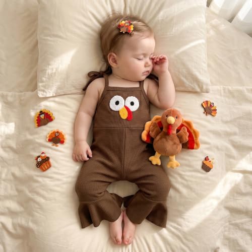 Image of Thanksgiving Baby Girl Outfit Toddler Turkey Romper Overalls Jumpsuit