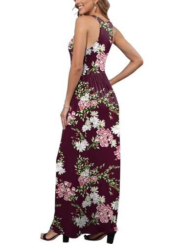 Image of EUOVMY Women's Sleeveless Dress Casual Plain Loose Summer Long Maxi Dresses with Pockets