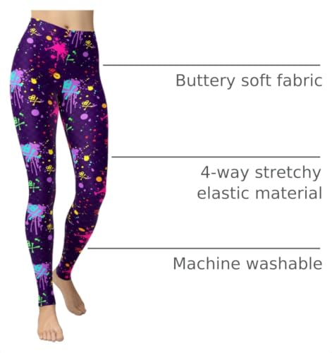 Image of sissycos Women's 80s Leggings Neon Artistic Splash Printed Buttery Soft Stretchy Pants