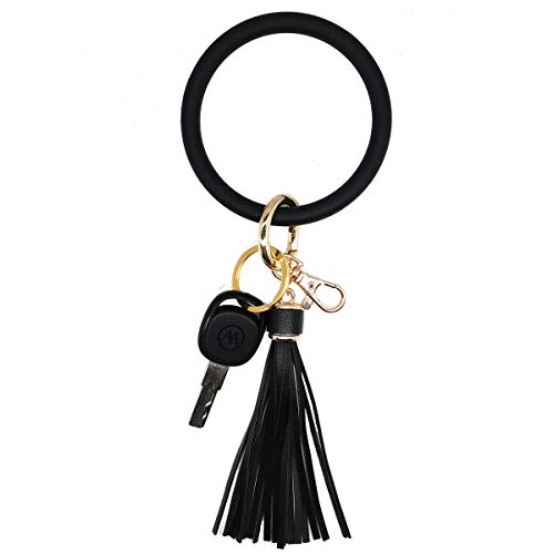 AnnabelZ Keychain Bracelet Wristlet Bangle Silicone Key Holder Round Keyring Tassel Key Ring