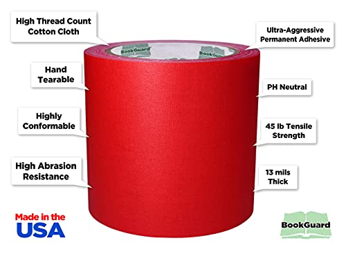 Bookguard 4 Inch Premium Bookbinding Repair Cloth Tape, 15 Yard Roll, Red #TOP1