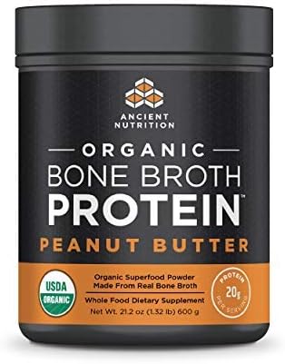Ancient Nutrition Organic Bone Broth Protein Powder, Peanut Butter Flavor, 17 Servings Size - Organic, Gut-Friendly, Paleo-Friendly