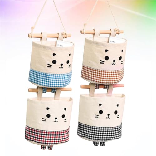 RUNROTOO 4 Bolsas de Almacenamiento de Algodón y Lino para Colgar Pared Gran Capacidad y Diseño Multicapa, Organizador Adecuado para Oficina y Baño Color Aleatorio