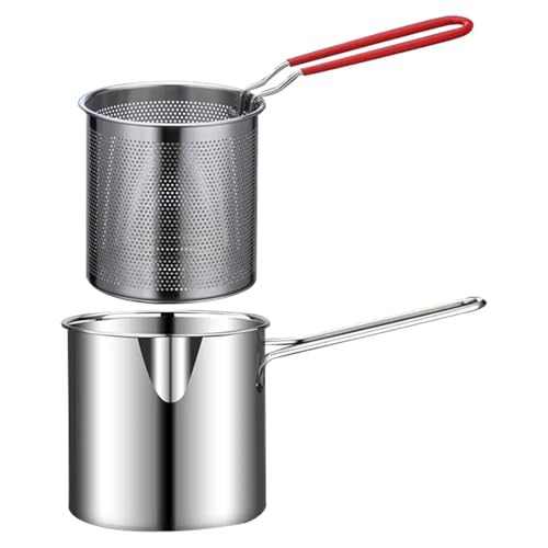 TUANZUN Freidora Profunda con Canasta Olla de 1200 ml con colador, freidora Multiusos de Acero Inoxidable for Papas Fritas y Pollo.(Pot Basket 2PCS Set)