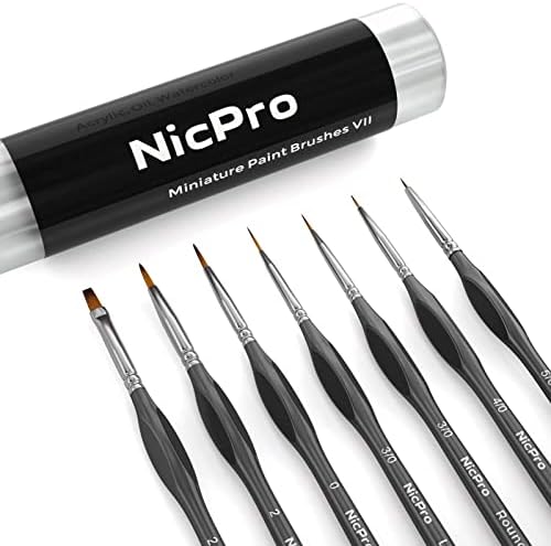 Nicpro Miniature Detail Paint Brush Set, 7 Black Micro Professional Small Fine Painting Brushes for Watercolor Oil Acrylic,Craft Scale Models Rock Painting & Paint by Number for Adult with Holder Bag