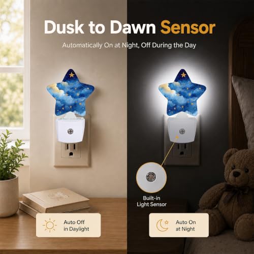 Image of Night Sky Plug in Star Night Light, Night Light with Sensor for Kids Nursery Bedroom, Decorative Soft Glow Lamp for Hallway Bathroom, Energy Saving