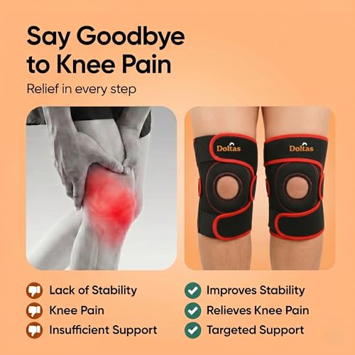 Image of DOLTAS Knee Brace Pair Red - Open Pateela Knee Support for Gym, Running, Arthritis, Joint Pain & Injury Recovery Men & Women| Stabilizes Kneecap & Relieves Knee Pain (2 Pcs)