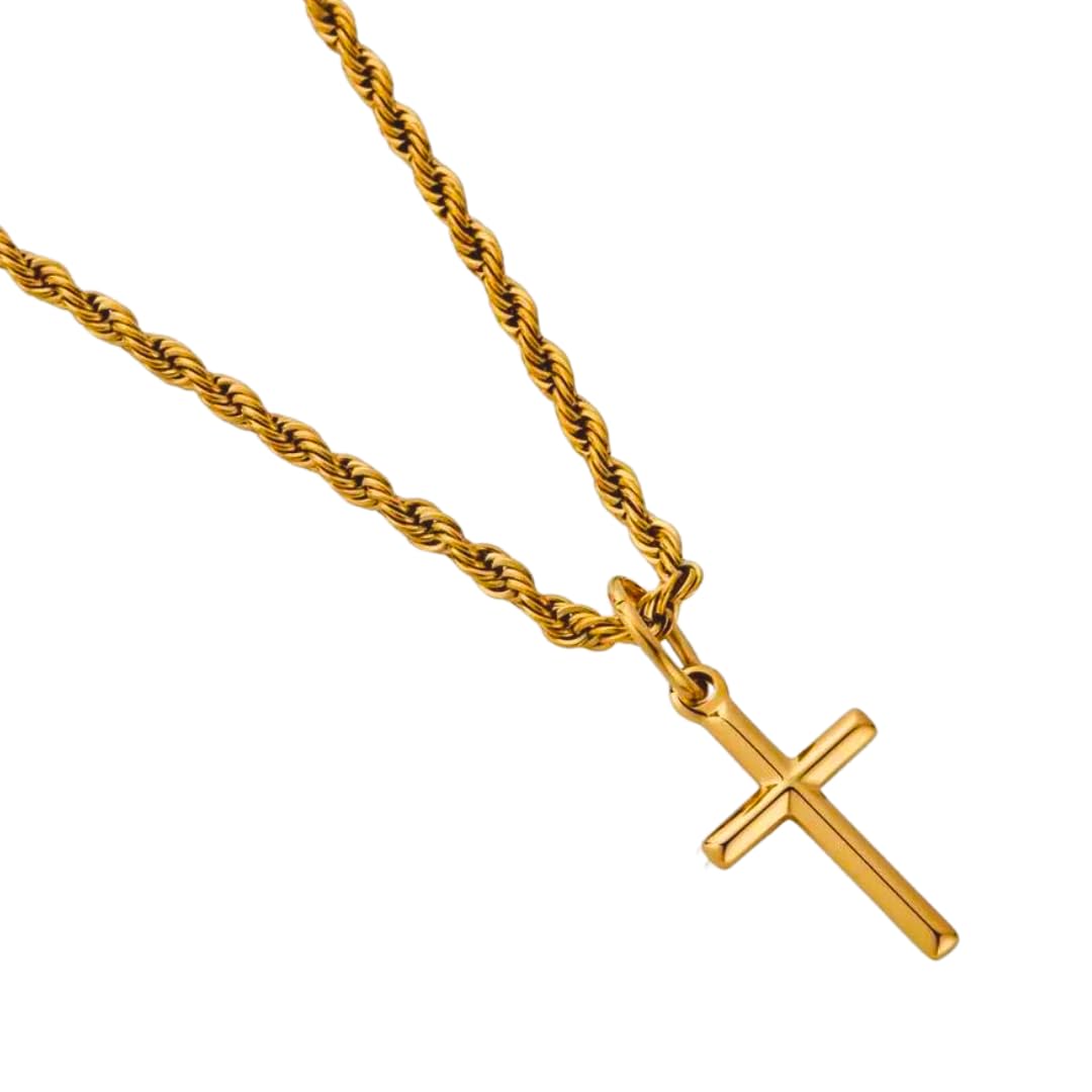 DVRK Collar Cruz Hombre Oro 18k sobre Base de Acero Inoxidable 316L – Colgante Cruz Hombre - Collar con Cruz para Hombre de Oro 18k Resistente al Agua y al Sudor