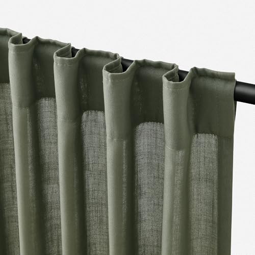 Jowels Olive Green Linen Curtains 84 inch Length 2 Panels Set Modern Farmhouse Living...