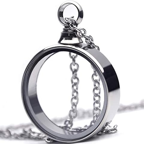 BXLE Ashes Holder Necklace, Silver Cremation Urn Keepsake, Memorial Ash Locket, Simple Glass Urn Pendant Jewelry for Dad Mom Family, Hollow Charm for Pet Dog Cat Cover