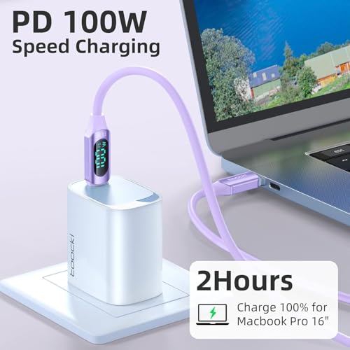 Image of iFAST Digital Display 100W Type-C to Type-C Fast Charging Data Cable | 480Mbps Data Transfer Speed | Compatible With MacBook, iPad, Galaxy, Pixel, Switch (1 Metre, Silicon, Purple)