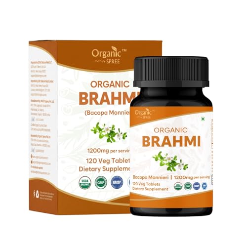 ORGANIC SPREE Brahmi 120 Tablets – USDA Organic Bacopa Monnieri Supplement – Supports Focus,