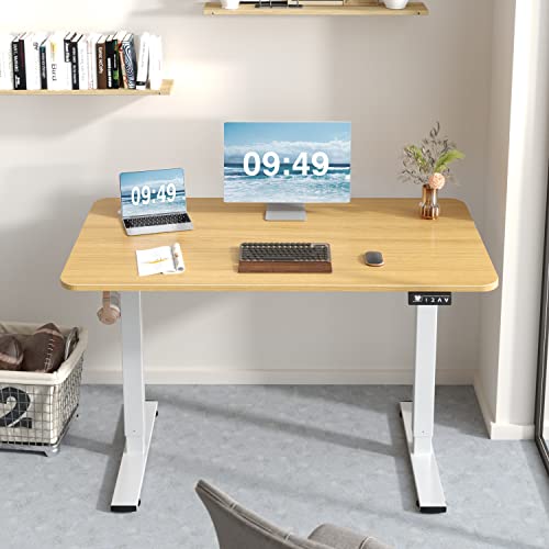 Furmax Electric Height Adjustable Standing Desk Large 48 x 24 Inches Sit Stand up Desk Home Office Computer Desk Memory Preset with T-Shaped Metal Bracket, Wood