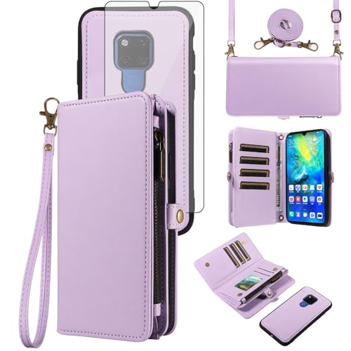 Coque Huawei Mate 20 X 5G Asuwish en cuir violet avec portefeuille et cordon