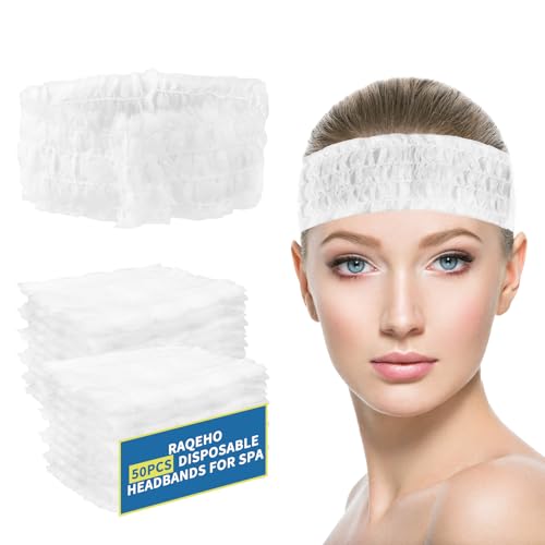 RAQEHO 50pcs Disposable Headbands for Spa - Non Slip Elastic Spa Facial Head Bands Bulk Head Wrap Hair Bands For Women'S Hair Skincare Washing Face Makeup Facial Tools Esthetician Supplies Adjustable