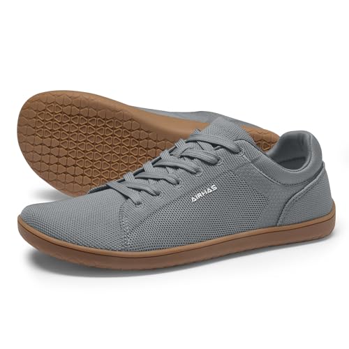 AIRHAS Mens Wide Toe Box Barefoot Shoes Lightweight Zero Drop Flexible Sneakers for Men Summer Minimalist Walking Casual Shoes(Dark Grey/Gum,11.0)