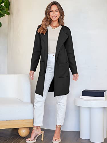 Anrabess Women's Open Front Chunky Knit Cardigan Fall Long Sleeve Lapel Casual Oversized Solid Classy Wool Sweater Jacket Winter Coat 715Heise-L Black #TOP7