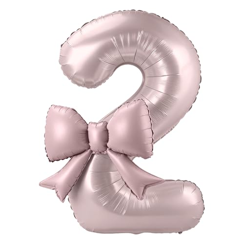 40 Inch Number 2 Balloon with Bow, Coquette Aesthetic Foil Balloon for Birthday Decorations, 18th 21st 30th Anniversary Party Supplies, Photo Backdrop